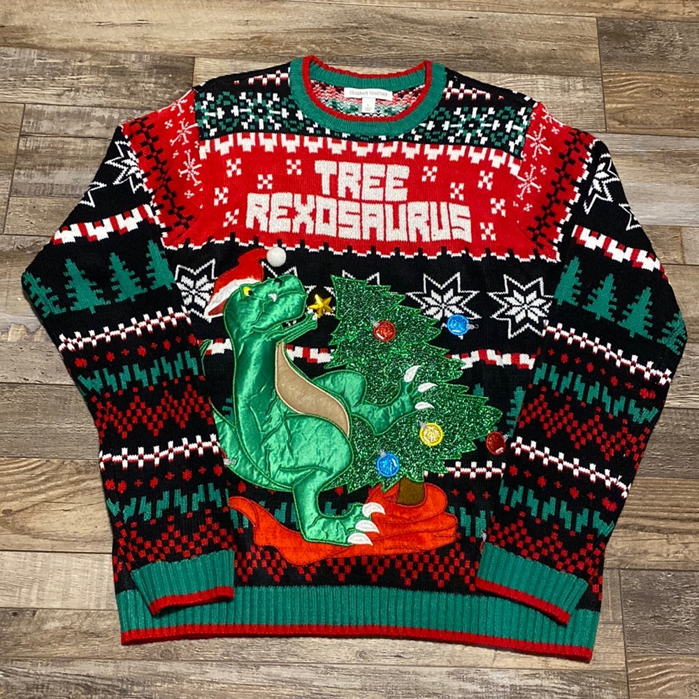 New Men’s Celebrate Together Tree Rexosaurus Sweater